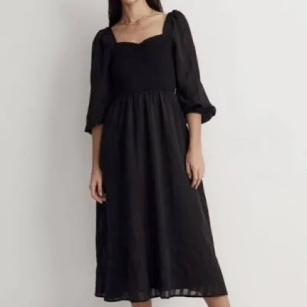 Madewell Black Puff-Sleeve Midi Dress